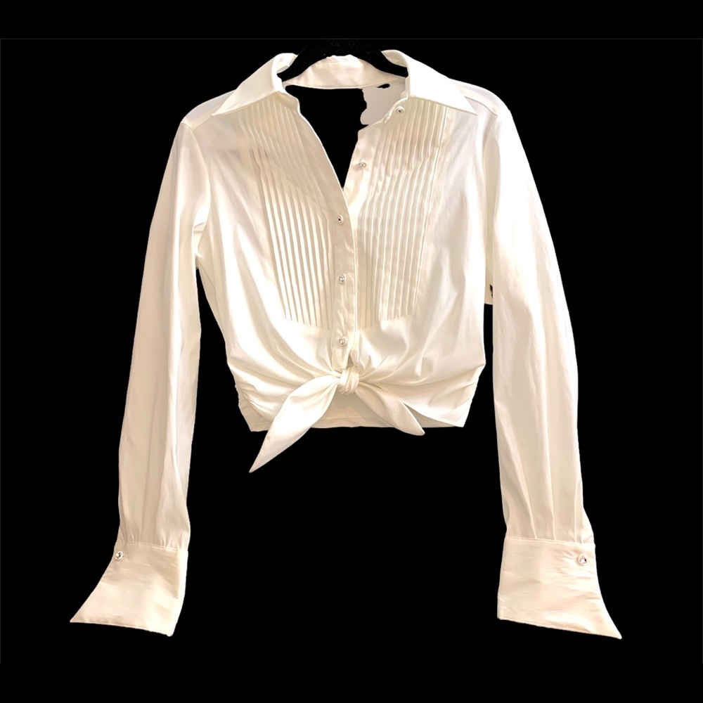 Veronique Young detailed button up tuxedo blouse